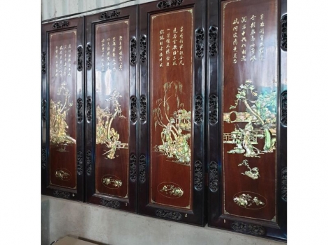 BỘ TRANH TỨ ĐẠI MỸ NHÂN CẨN ỐC GỖ CẨM LAI